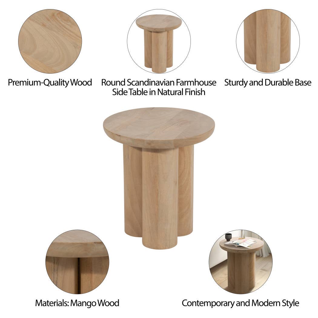 Wood Round Side Table with Sculptural Base - Brown, 18 in.