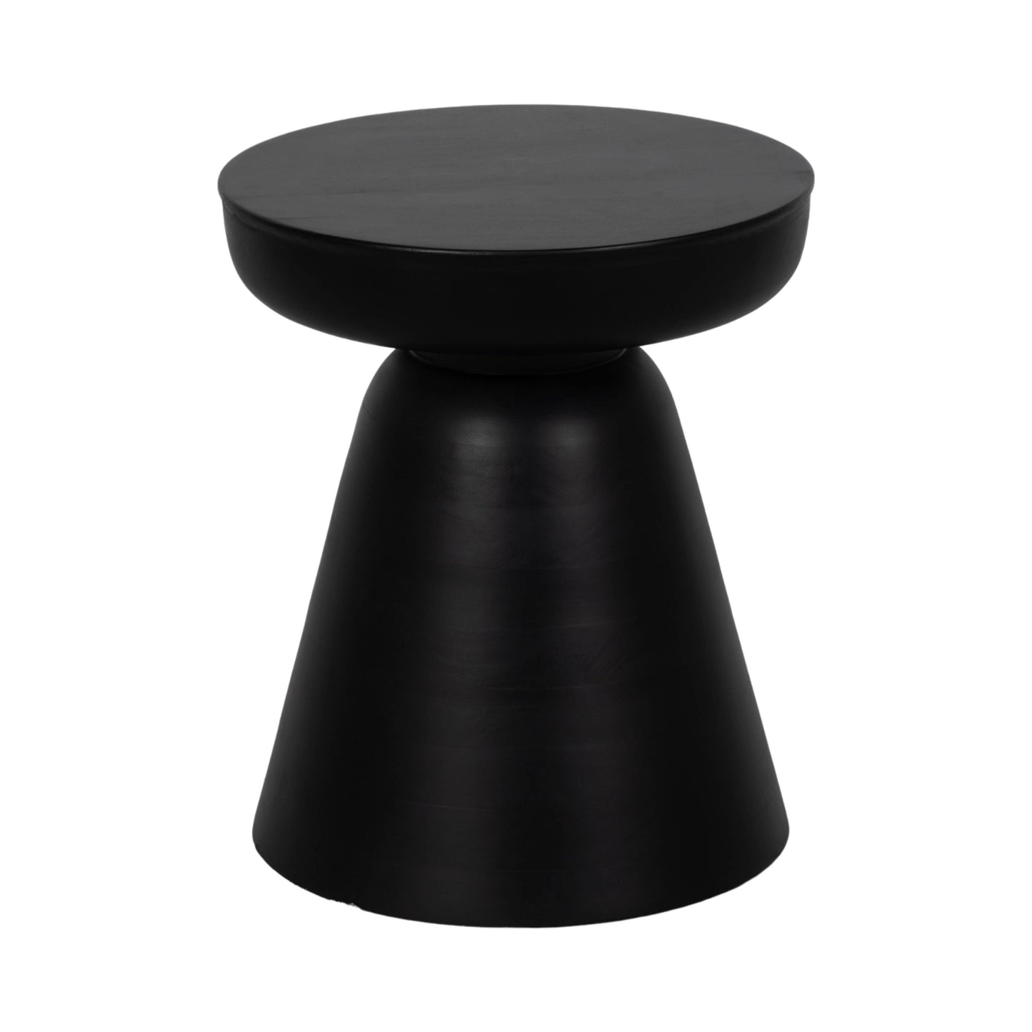 Side Table - Black Wood Round Drum Pedestal Base, 19 in.