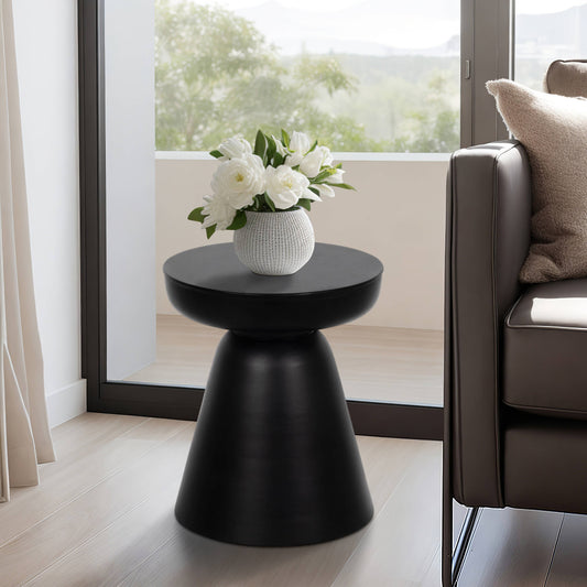 Side Table - Black Wood Round Drum Pedestal Base, 19 in.