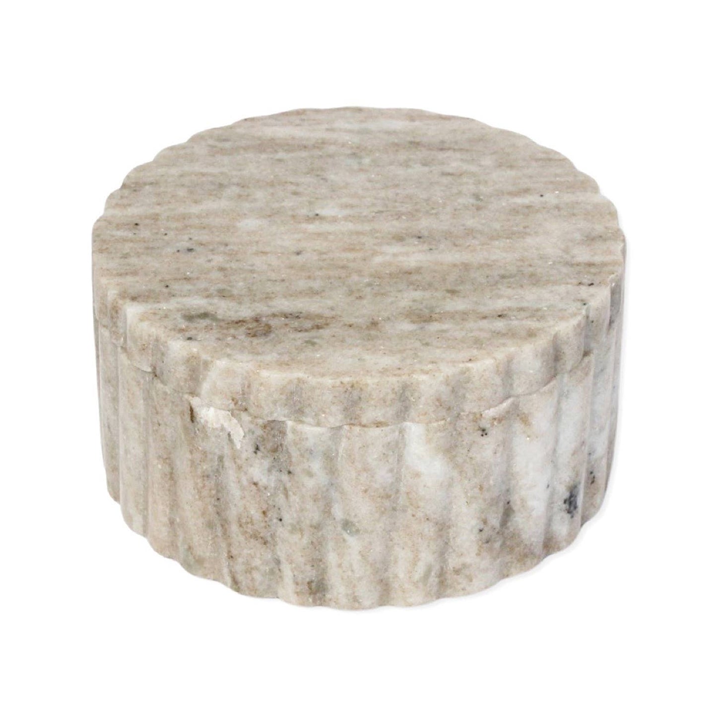 Sm. Beige Marble Canister w/ Grooving 2.5"H: Beige / Marble