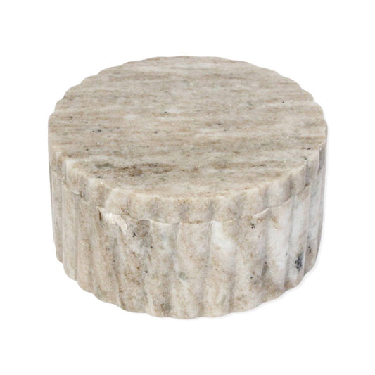 Sm. Beige Marble Canister w/ Grooving 2.5"H: Beige / Marble