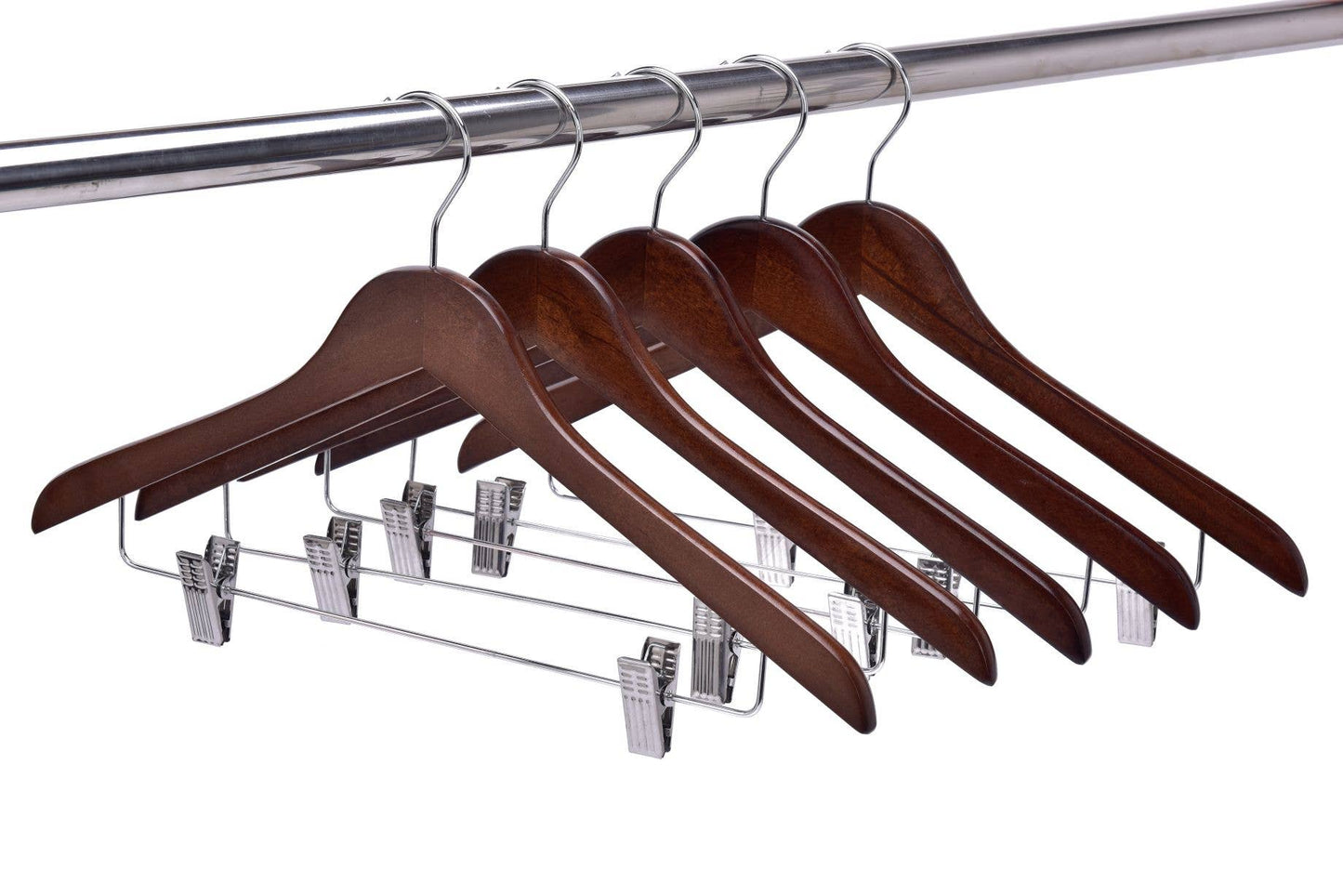 W022 Wooden Skirt Hangers 17", Walnut with Chrome hook - 100
