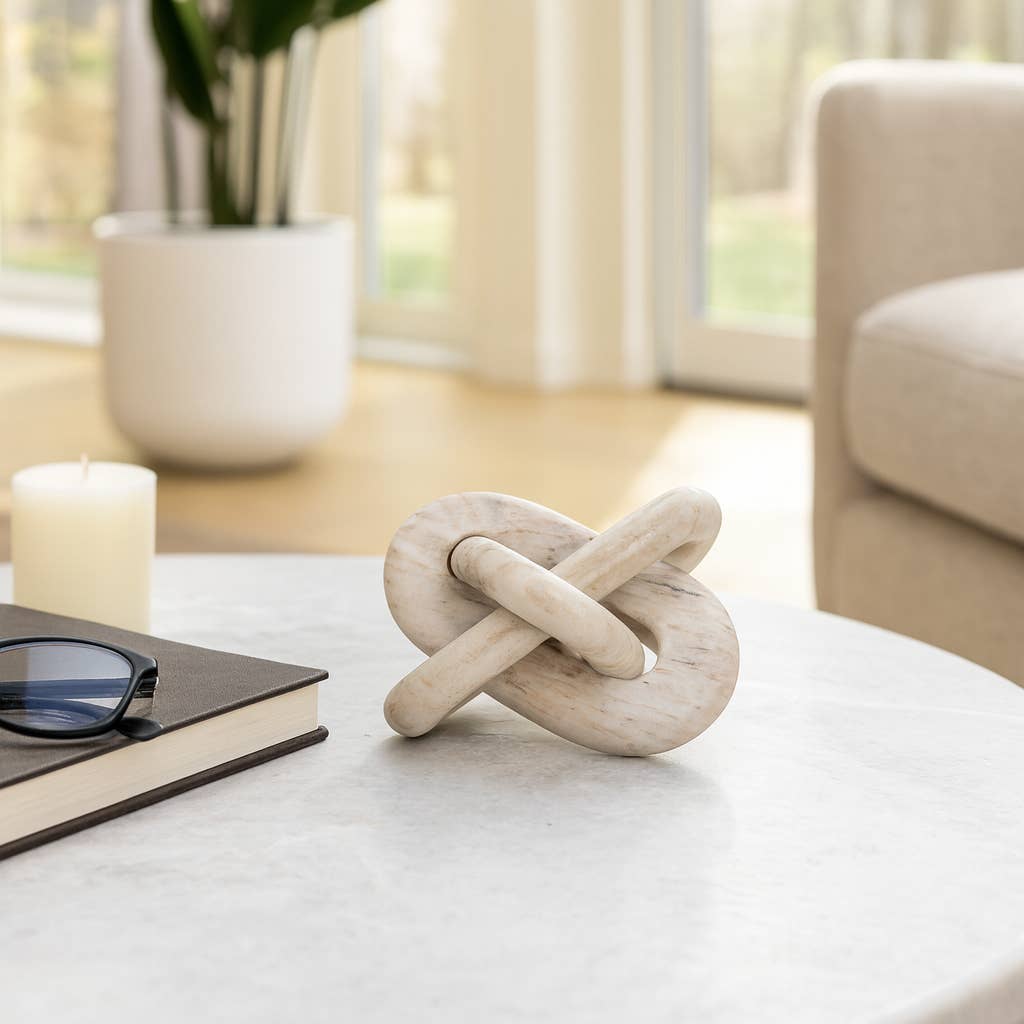 Decorative Object - Ivory Marble Modern Knot, 6 in.