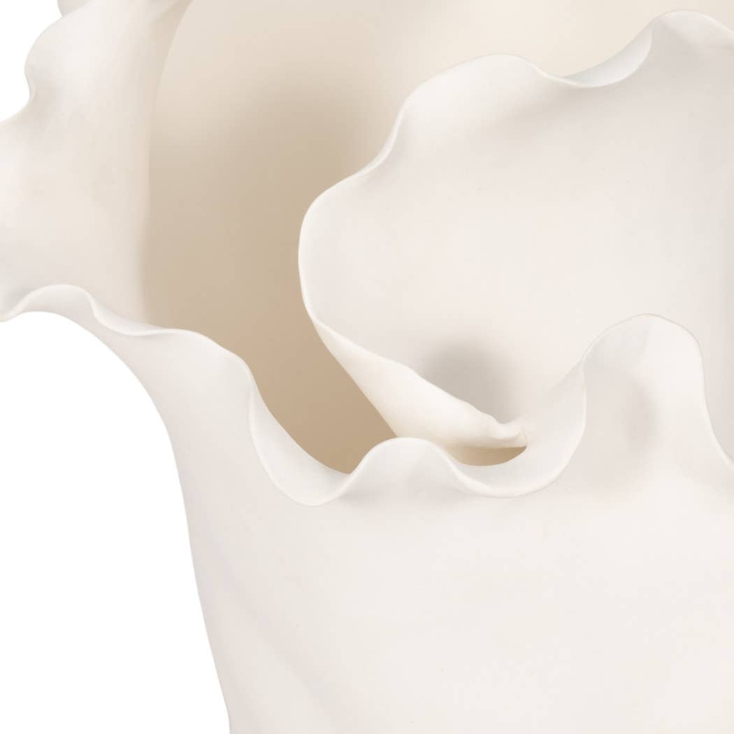 White 15x11 in. Ceramic Novelty Solid Handmade Flutter Vase
