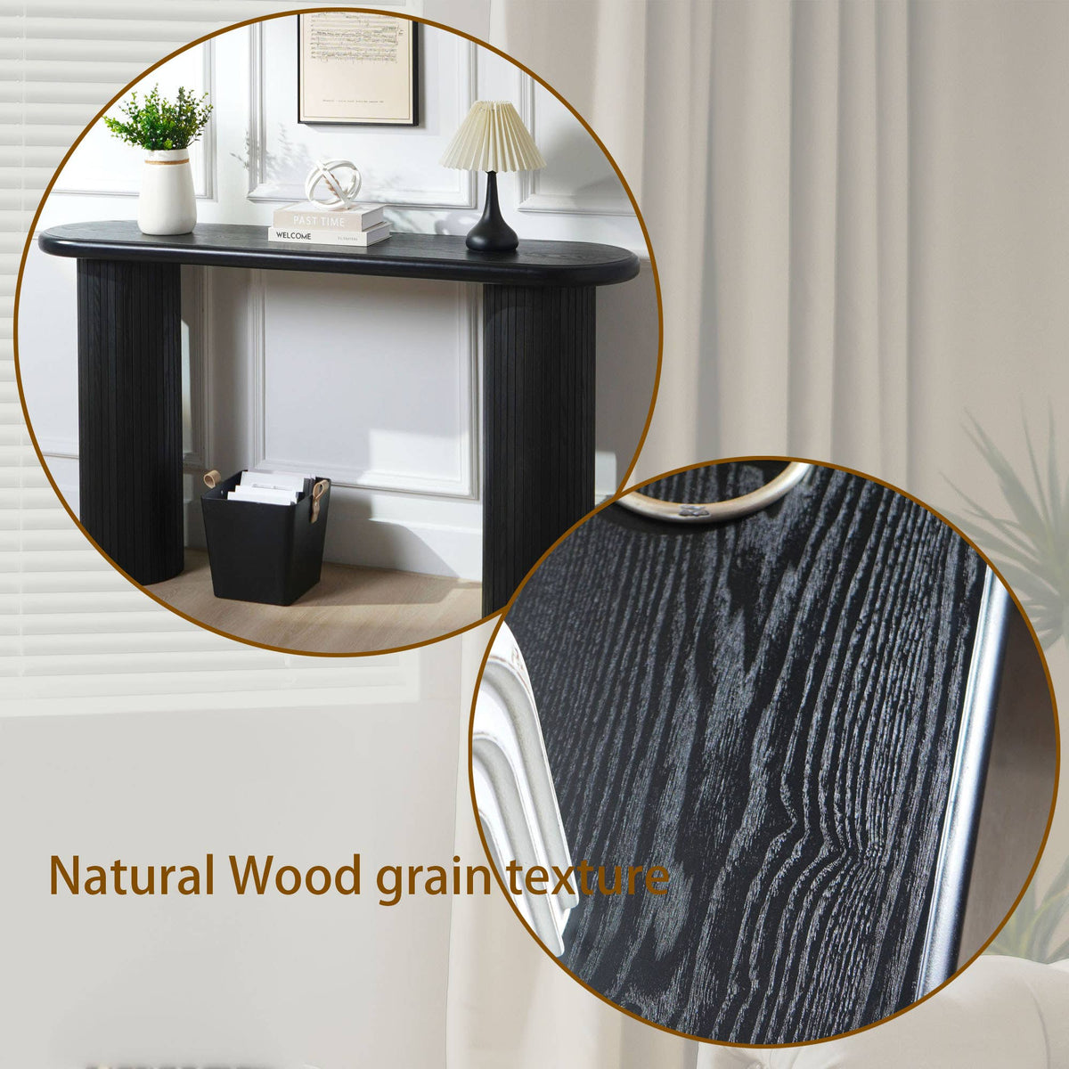 Wood Console Table, Modern Black Console Table, 56" W fluted entryway table,Black Entry Table Narrow Console Table Modern Hallway Table Modern Sofa Table for Living Room