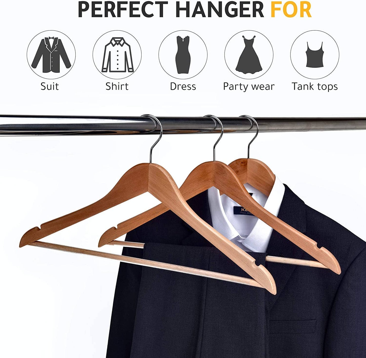 W030 Semi Curved Wooden Hanger, 17.5" Natural - 90