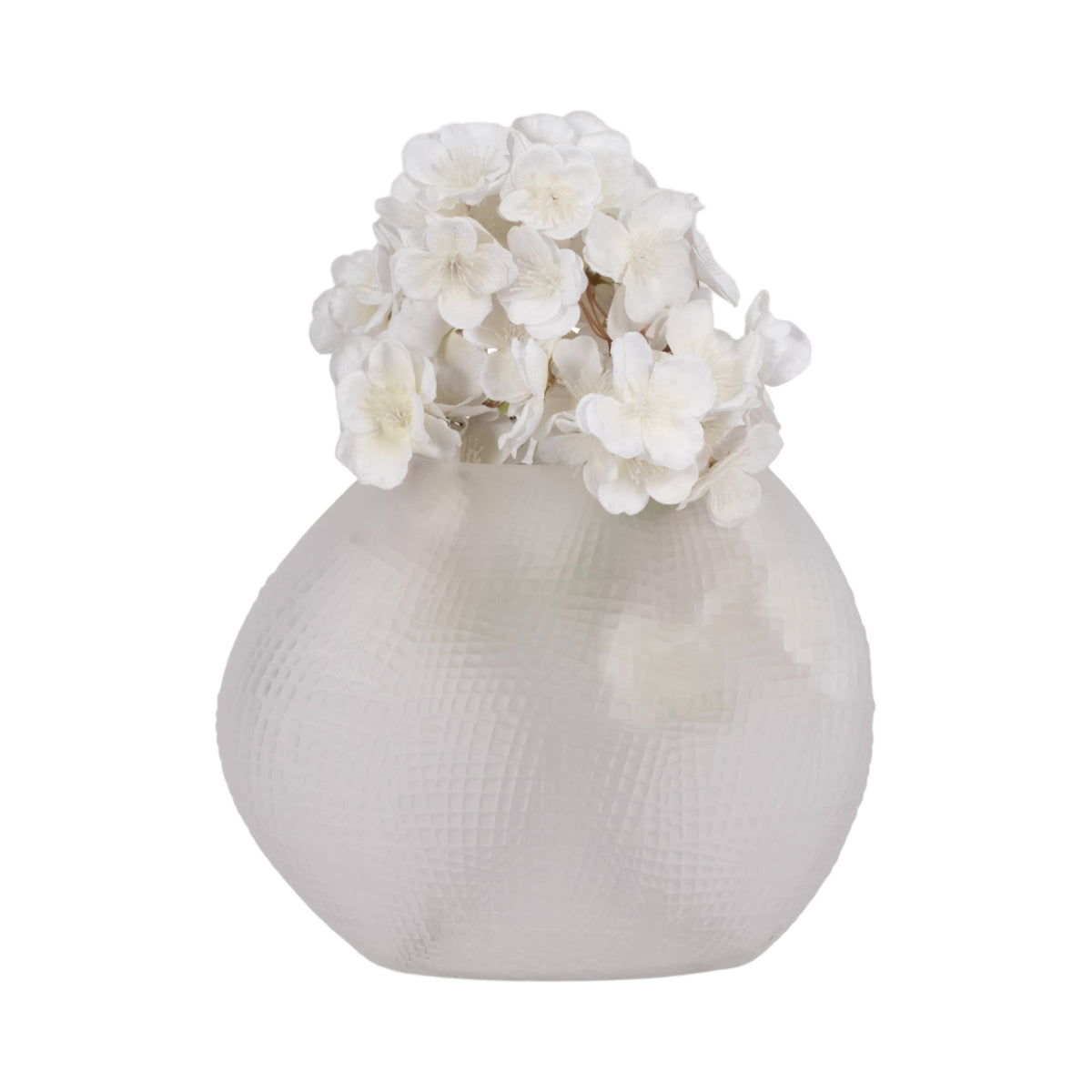 Decorative Vase - White Glass Round Textured Modern, 8 in.