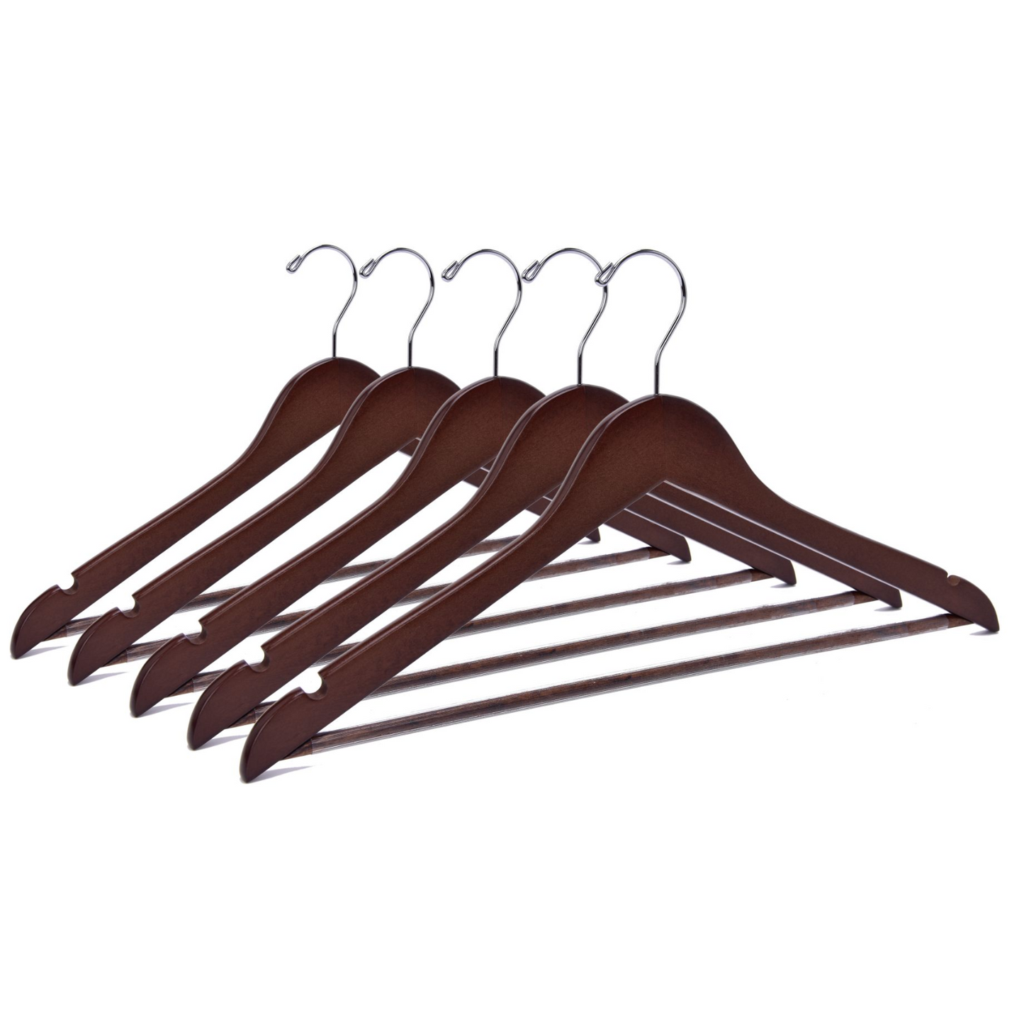 W020 Semi Curved Wooden Hanger 17.5" Walnut-Chrome - 80
