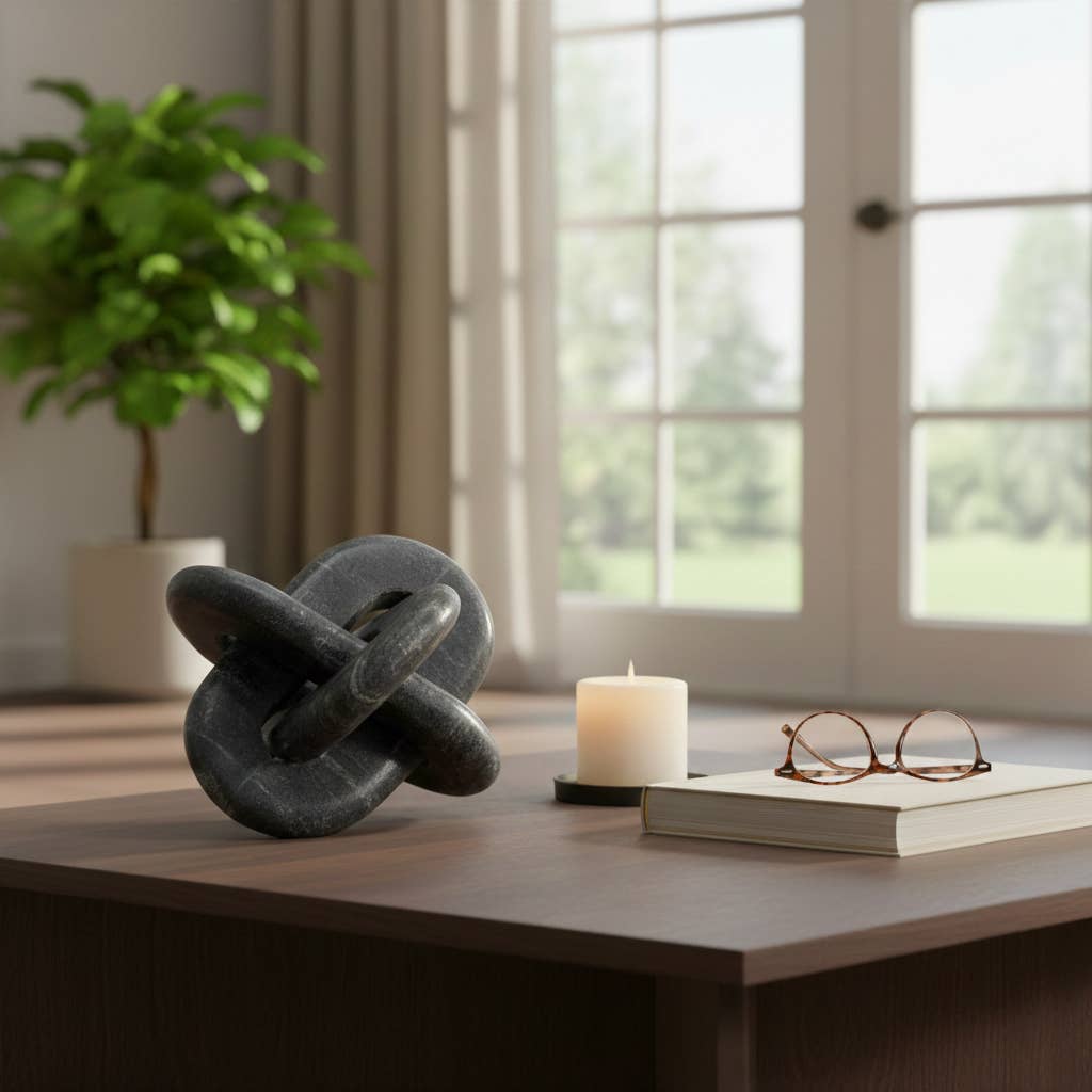 Stone Marble Abstract Knot Decorative Object - Gray, 6 in.