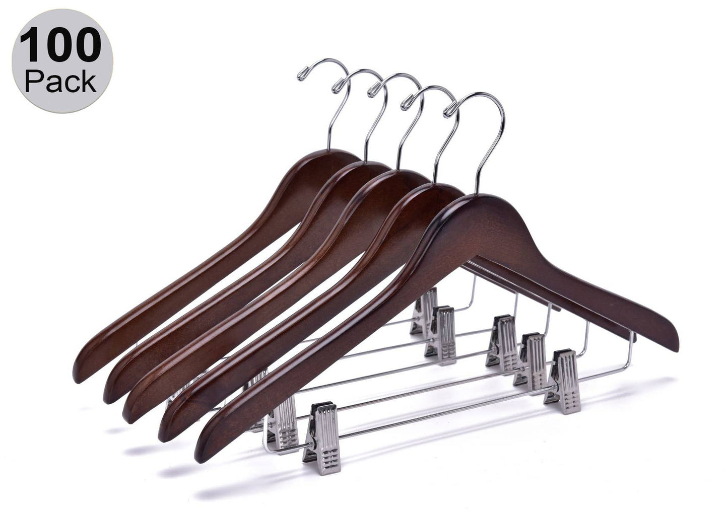 W022 Wooden Skirt Hangers 17", Walnut with Chrome hook - 100
