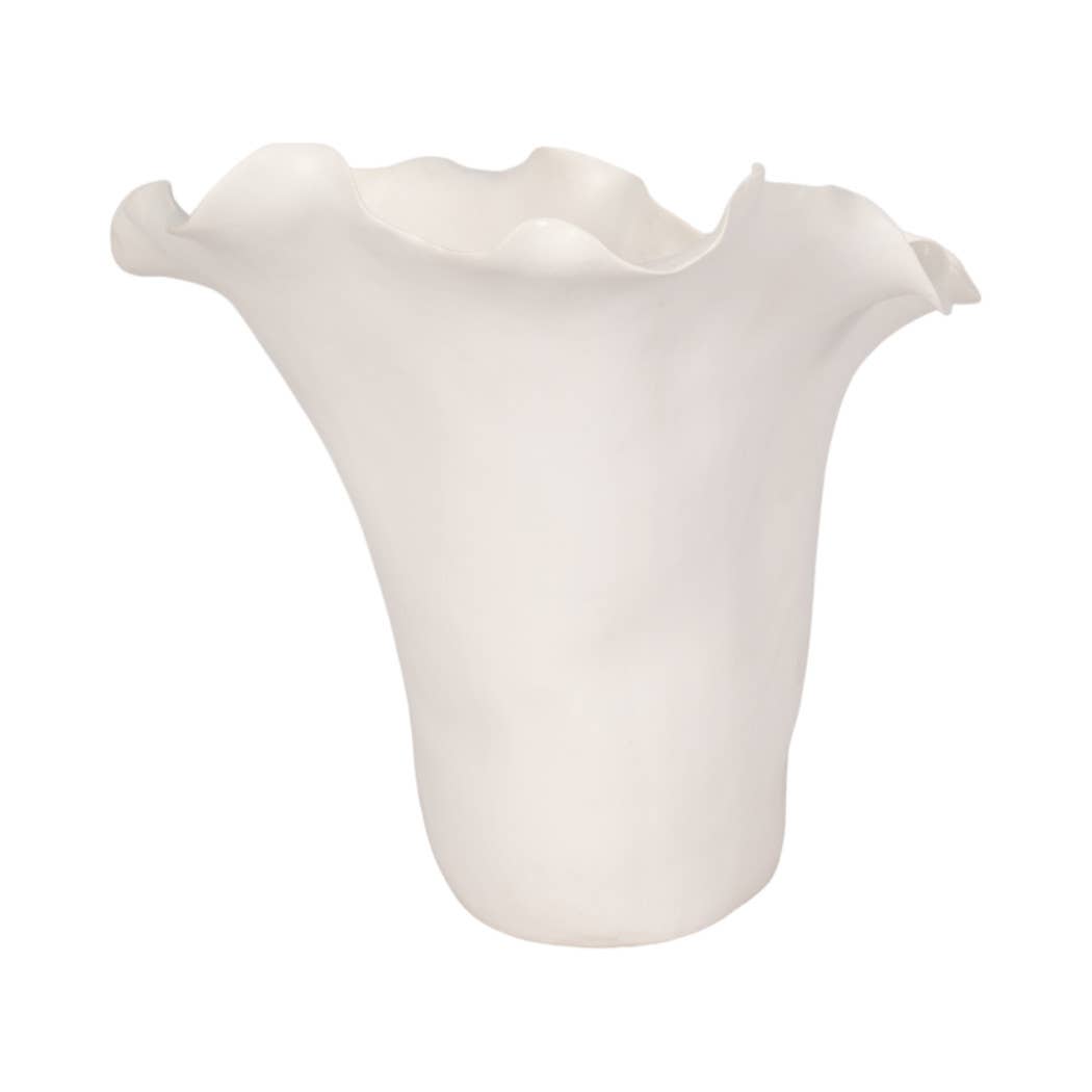White 11x12 in. Ceramic Novelty Solid Handmade Flutter Vase