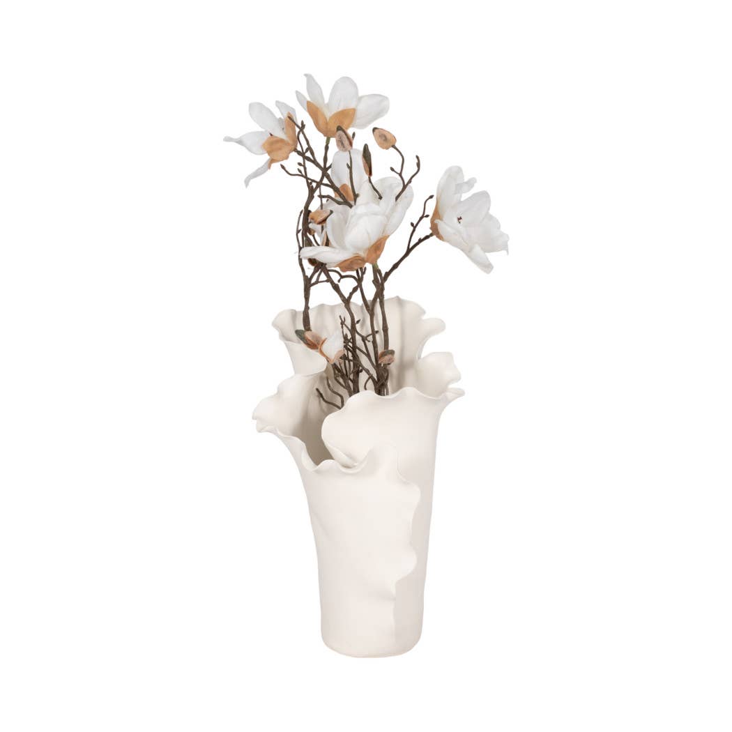 White 15x11 in. Ceramic Novelty Solid Handmade Flutter Vase