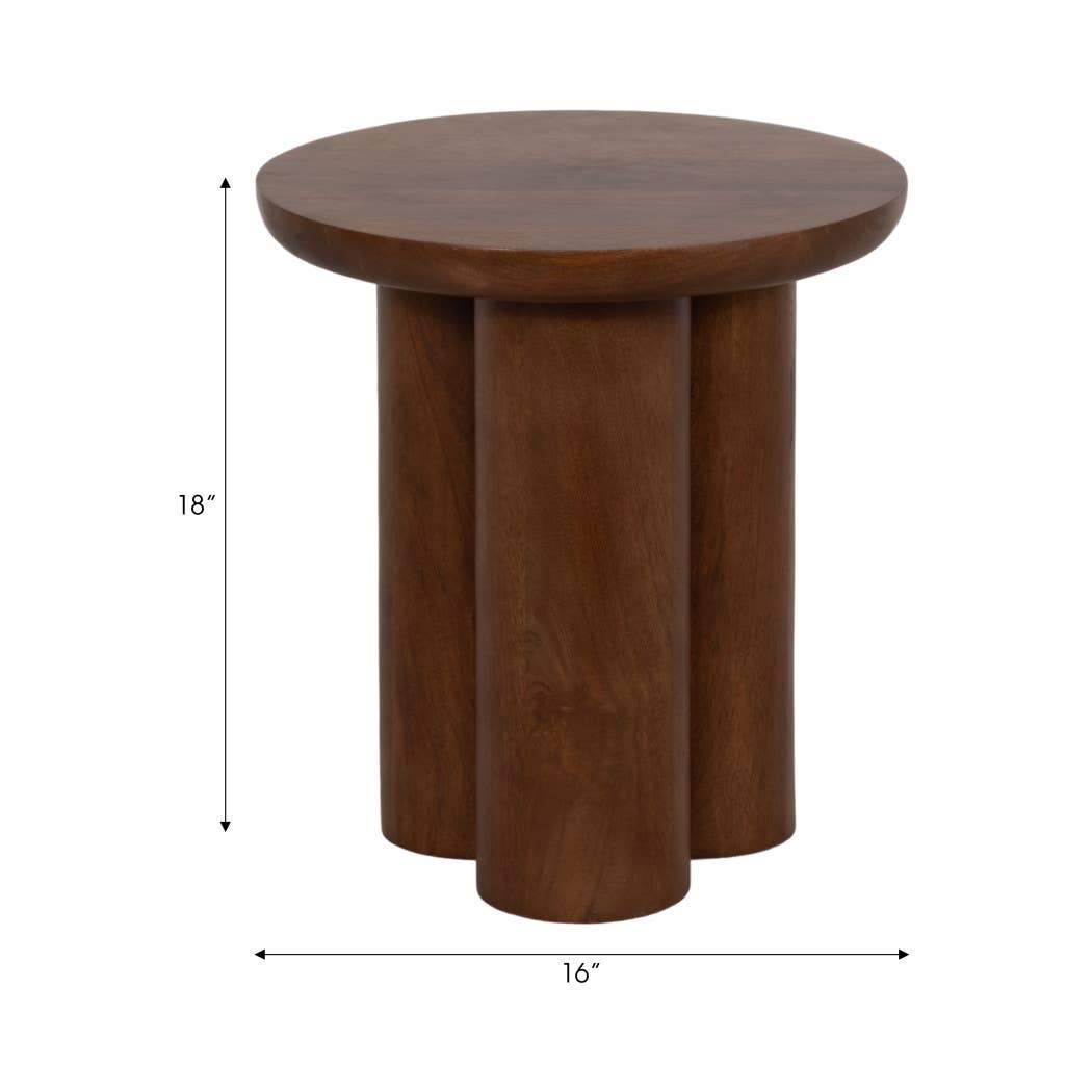 Mango Wood Scandinavian Round End Table - Brown, 18 in.