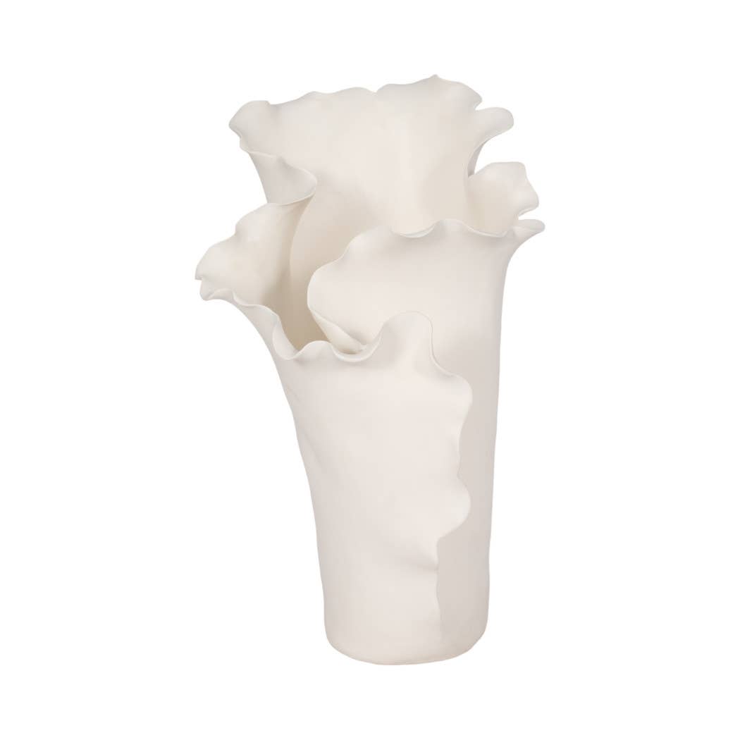 White 15x11 in. Ceramic Novelty Solid Handmade Flutter Vase