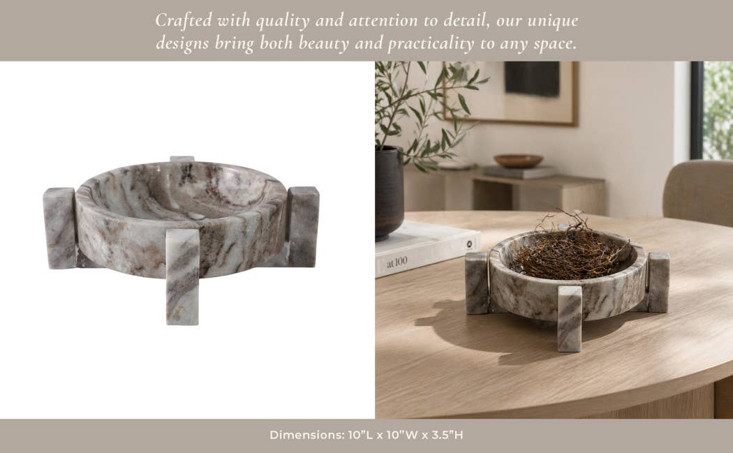 Decorative Bowl - Brown Marble Modern Pedestal Style, 10 in.