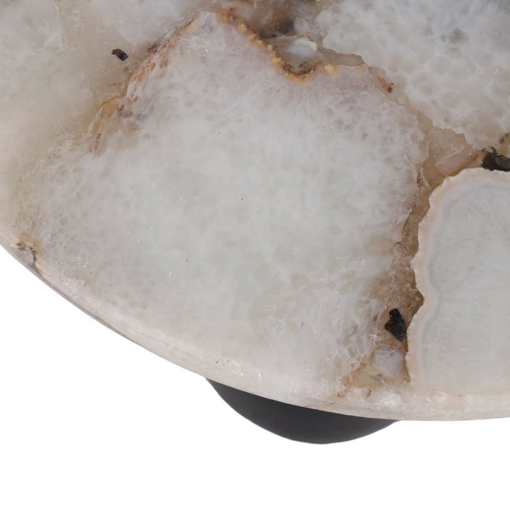 Side Table - White Agate Top with Black Aluminum Base, 22 in