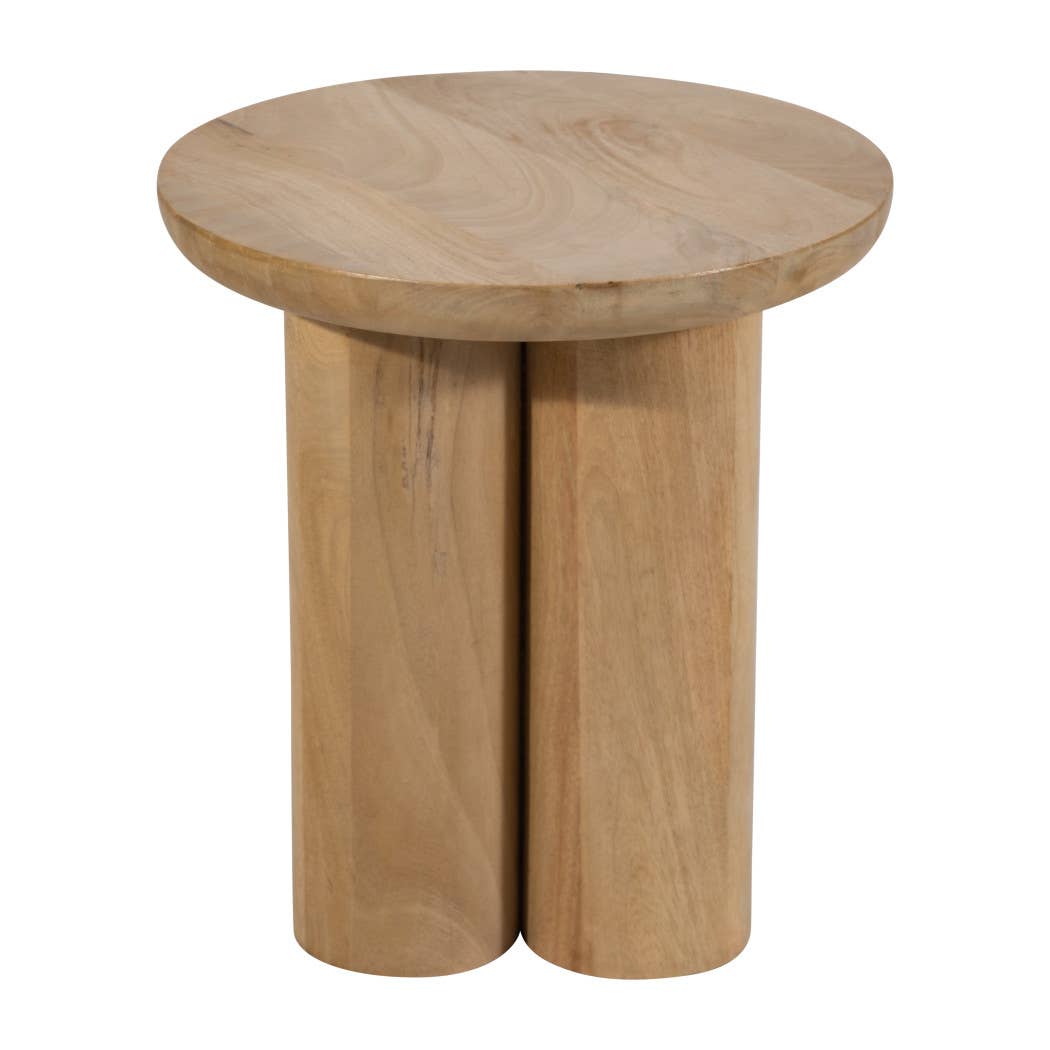 Wood Round Side Table with Sculptural Base - Brown, 18 in.