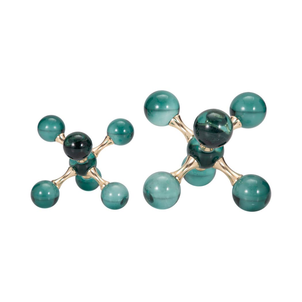 Bookends Set of 2 - Green Crystal/Metal Jack, 7 in.