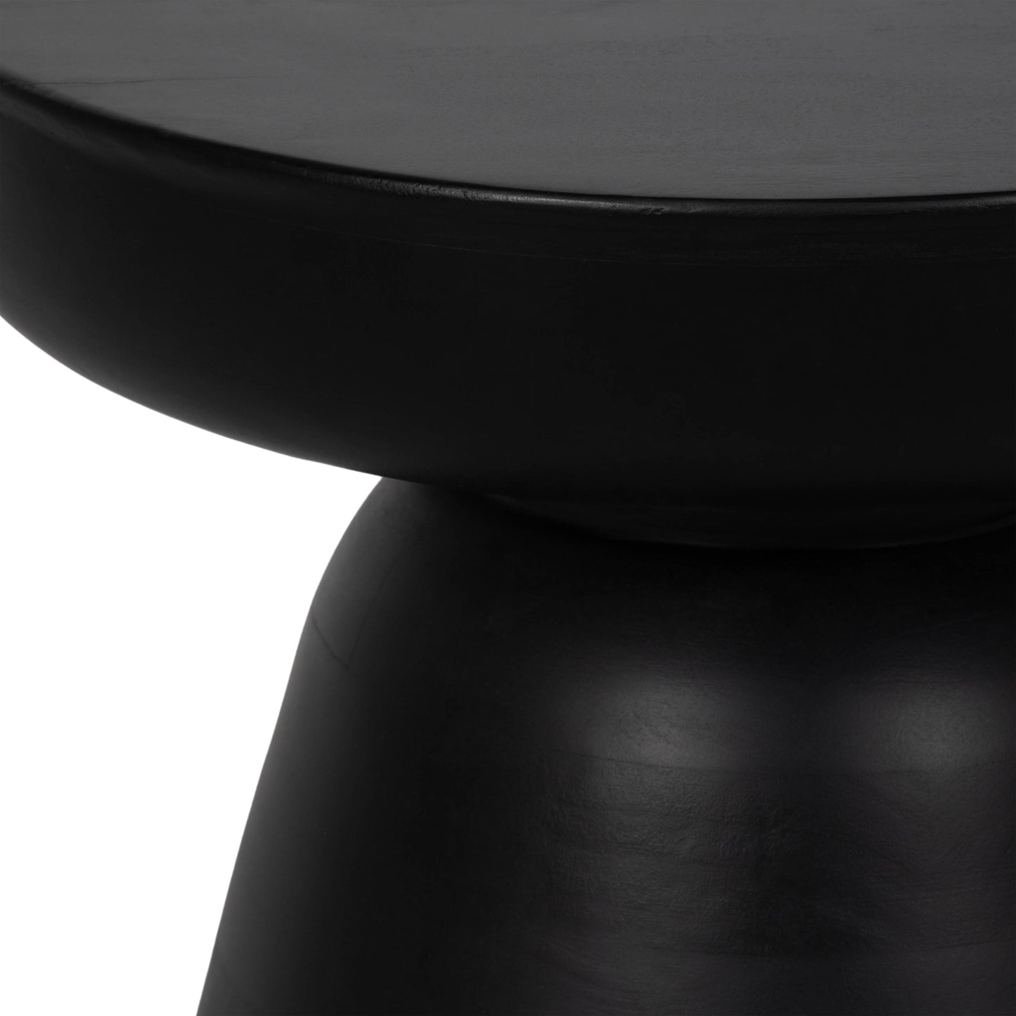 Side Table - Black Wood Round Drum Pedestal Base, 19 in.
