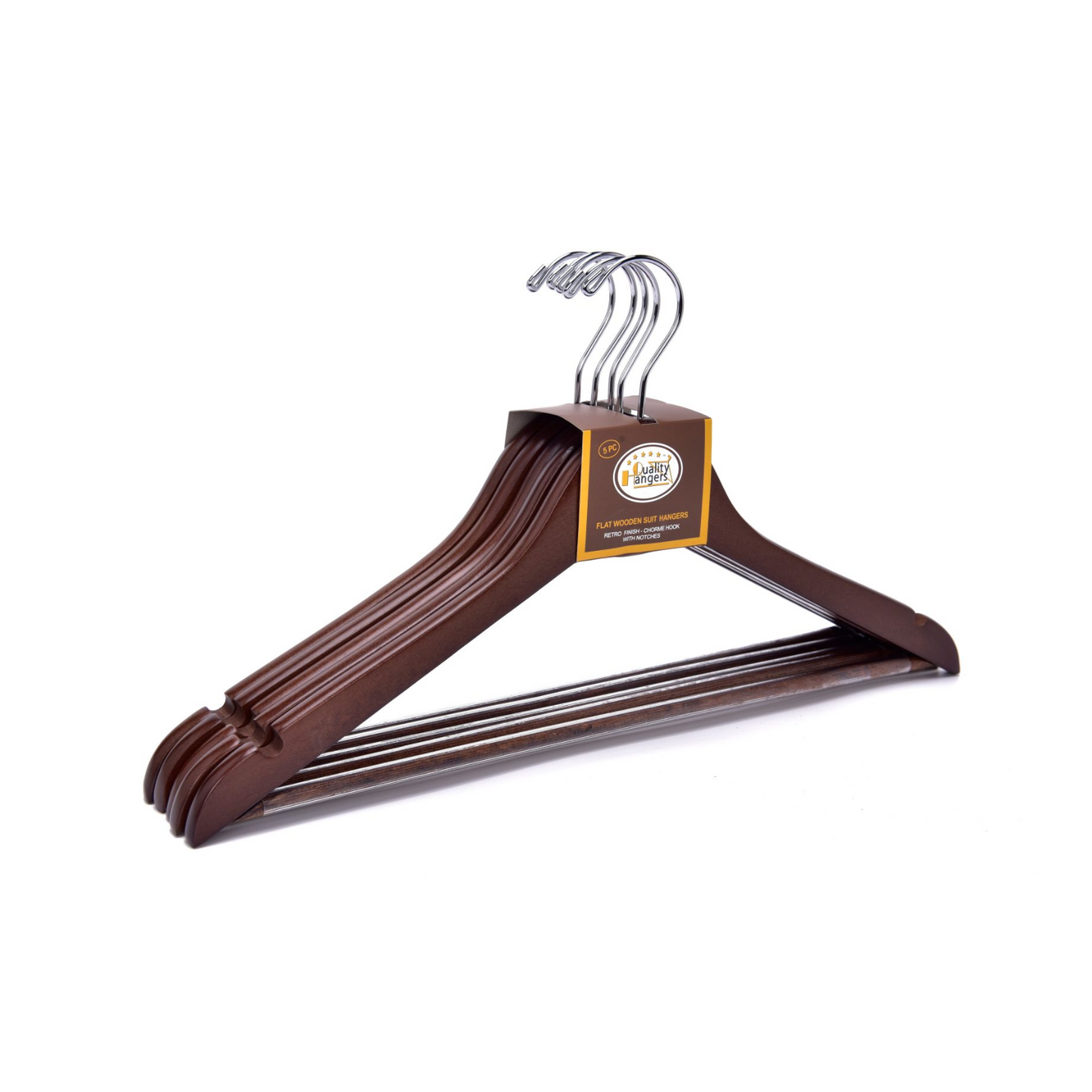 W020 Semi Curved Wooden Hanger 17.5" Walnut-Chrome - 80