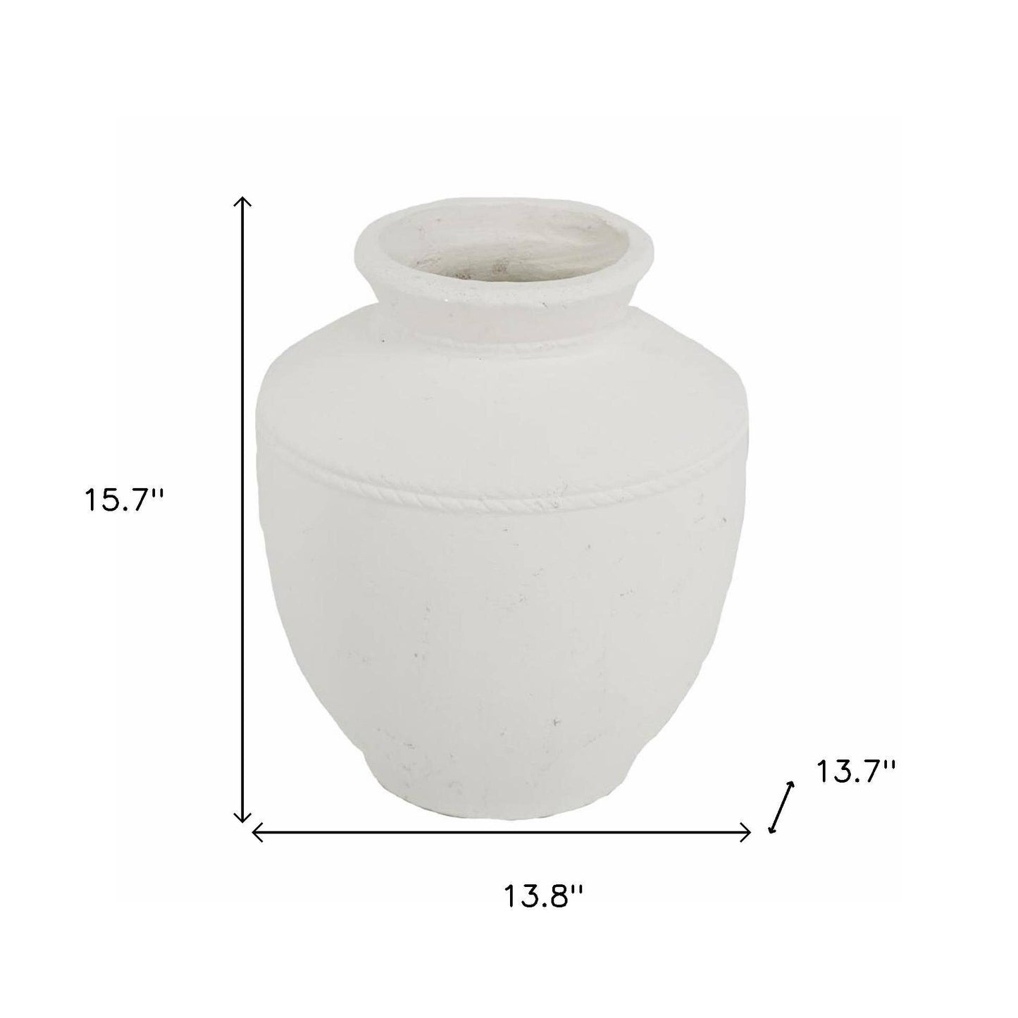 16" White Terracotta Round Jug Vase