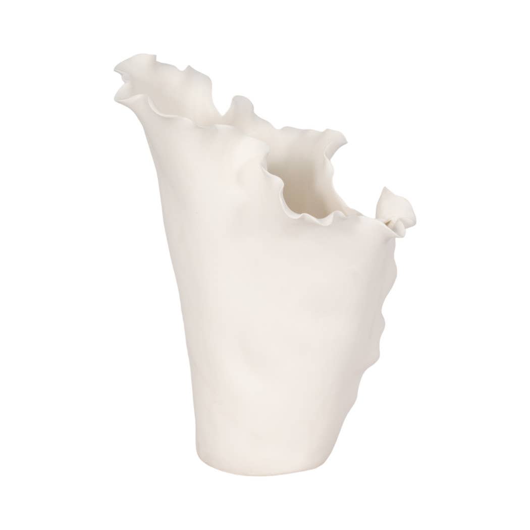 White 15x11 in. Ceramic Novelty Solid Handmade Flutter Vase