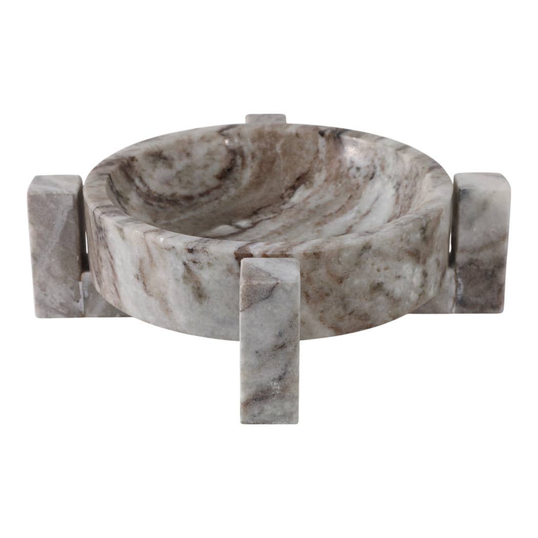 Decorative Bowl - Brown Marble Modern Pedestal Style, 10 in.