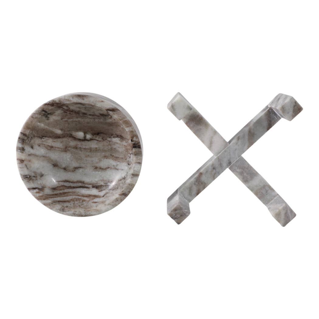 Decorative Bowl - Brown Marble Modern Pedestal Style, 10 in.