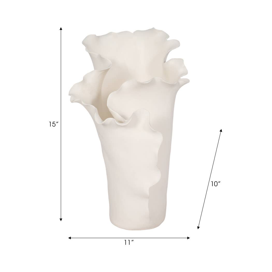 White 15x11 in. Ceramic Novelty Solid Handmade Flutter Vase
