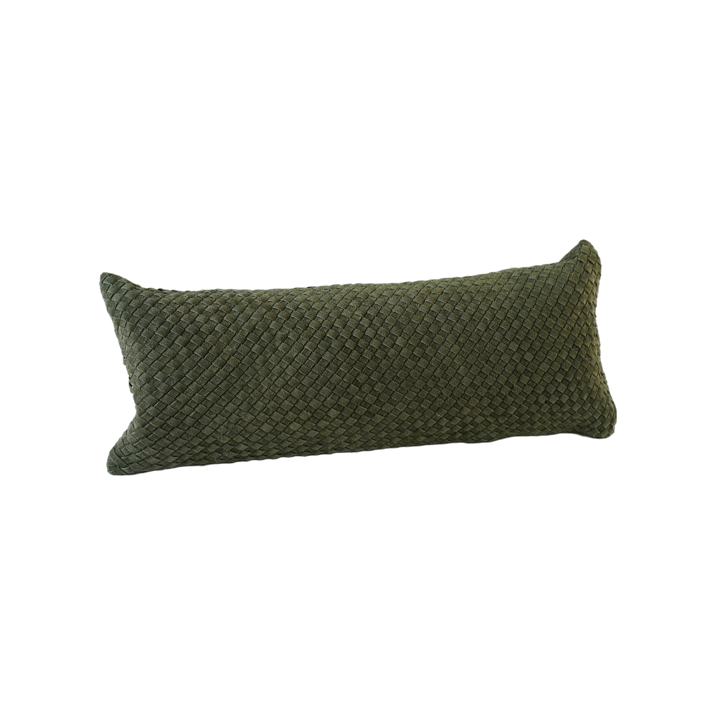 Pillow Leather Suede Lumbar Woven Olive 30"X12" *Cover Only