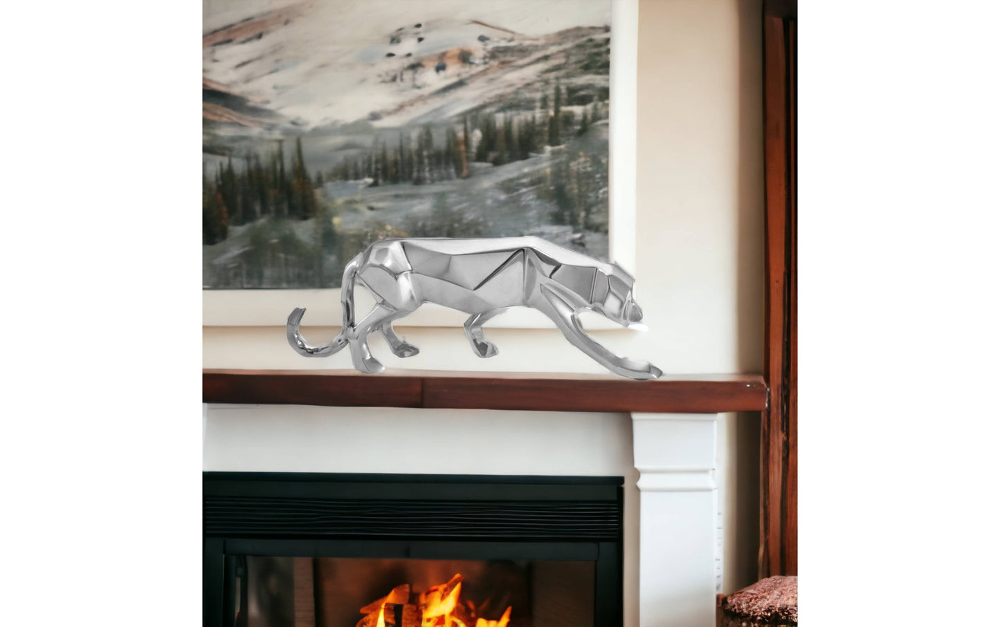 Silver Aluminum Geometric Panther Sculpture