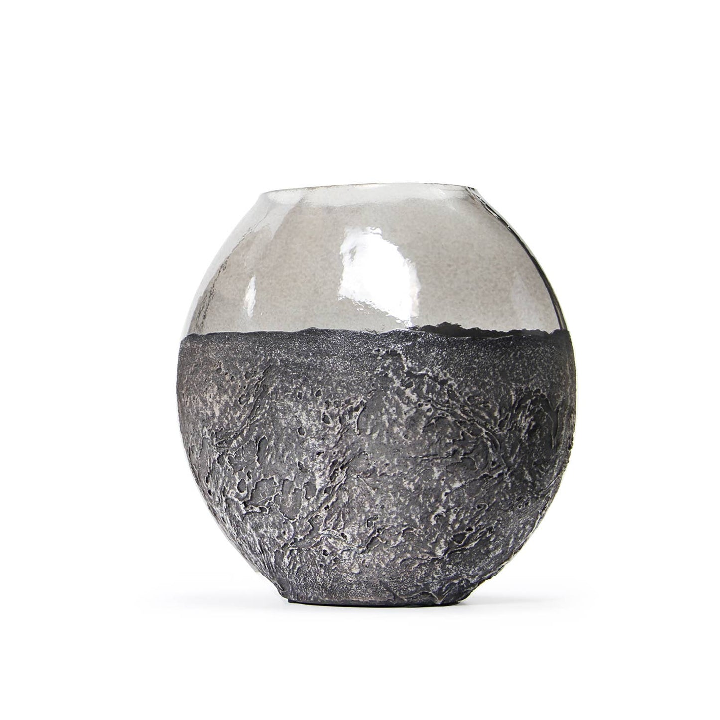 Lunar Decorative Glass Vase: Grey / H-9.25" | D-10.25" X 5"