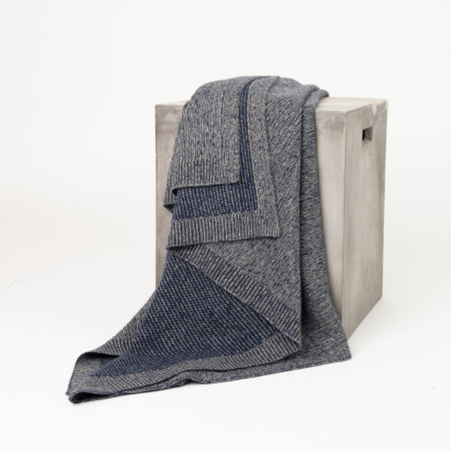 Cobalt & Platinum Yak Beehive Knit Throw