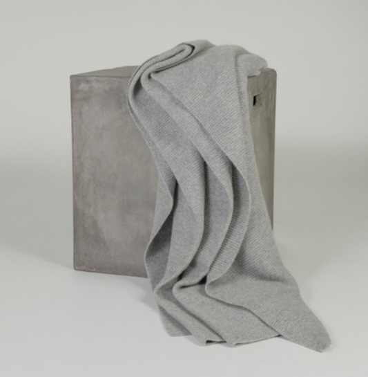 Organic Gray Purl Knit Cashmere Throw