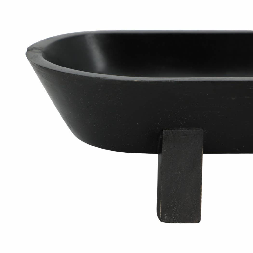 Decorative Bowl - Black Wood Footed Oval Design, 16 in.