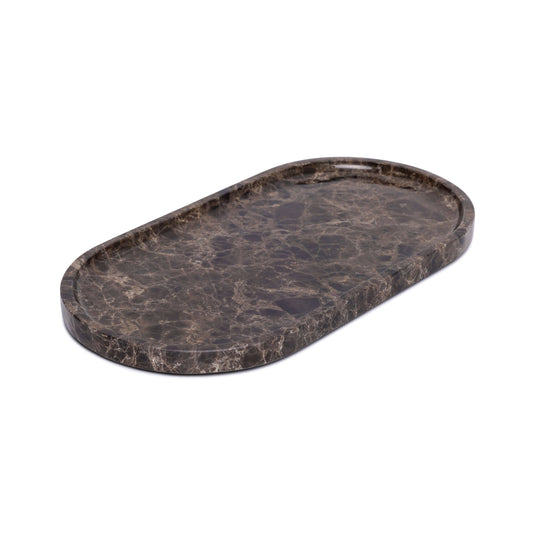 Oval marble tray 30x15cm brown