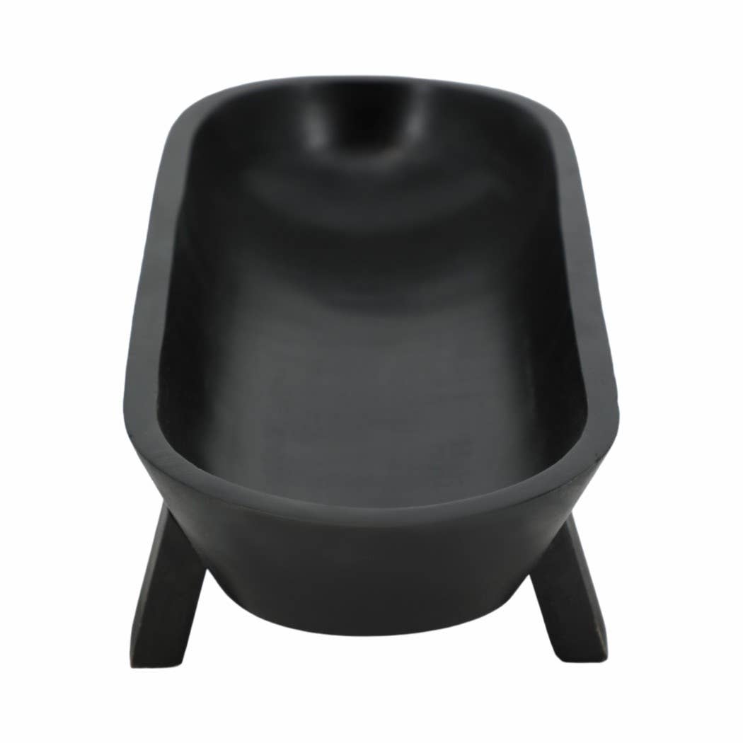 Decorative Bowl - Black Wood Footed Oval Design, 16 in.