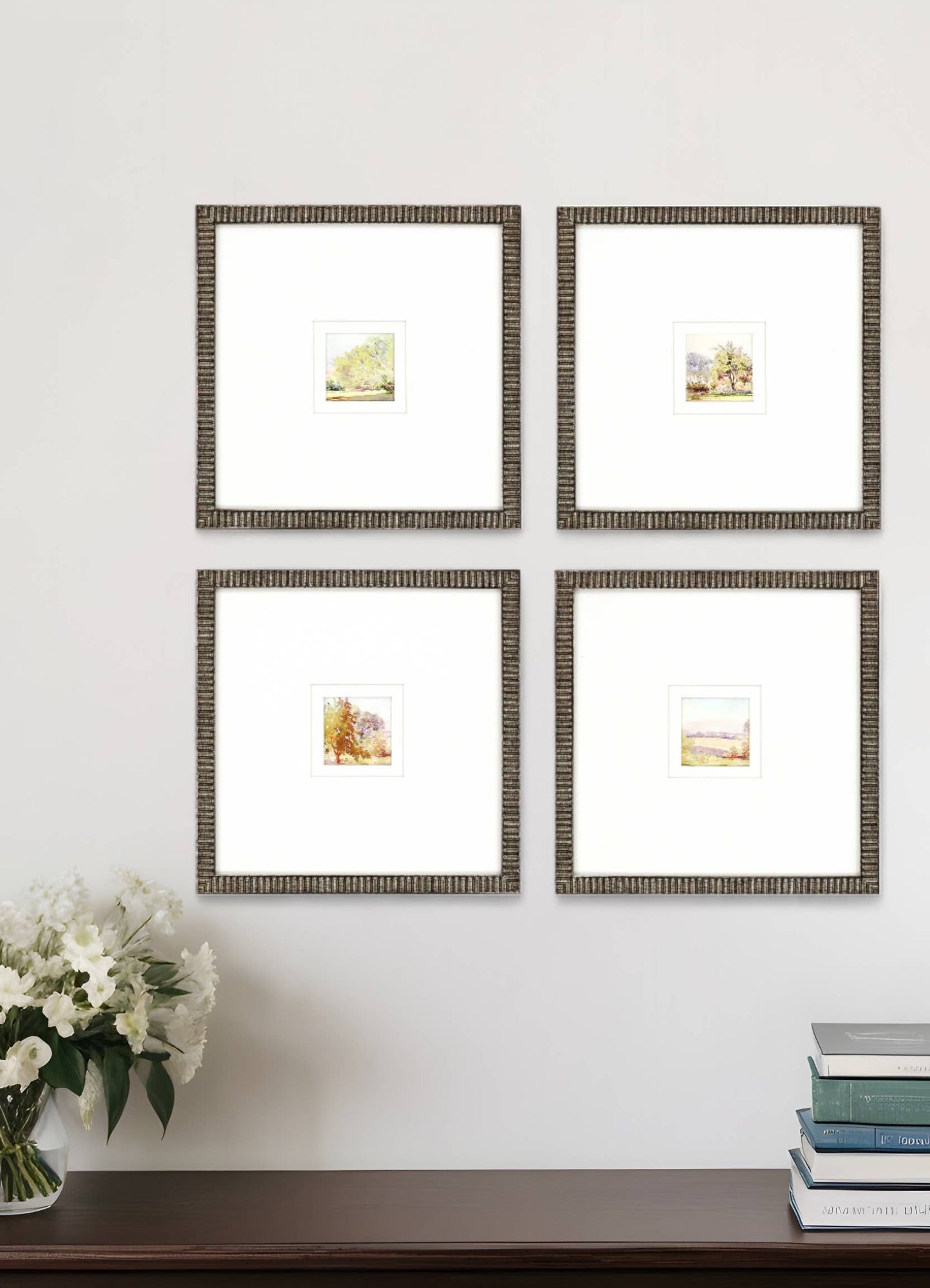 Set Of Four Petite Sunrise Gold Framed Print Wall Art