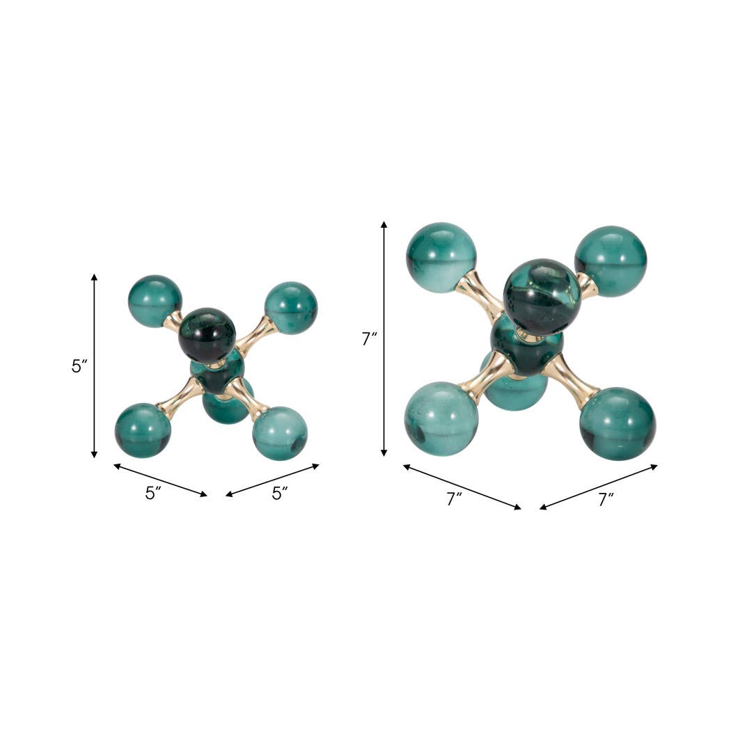 Bookends Set of 2 - Green Crystal/Metal Jack, 7 in.