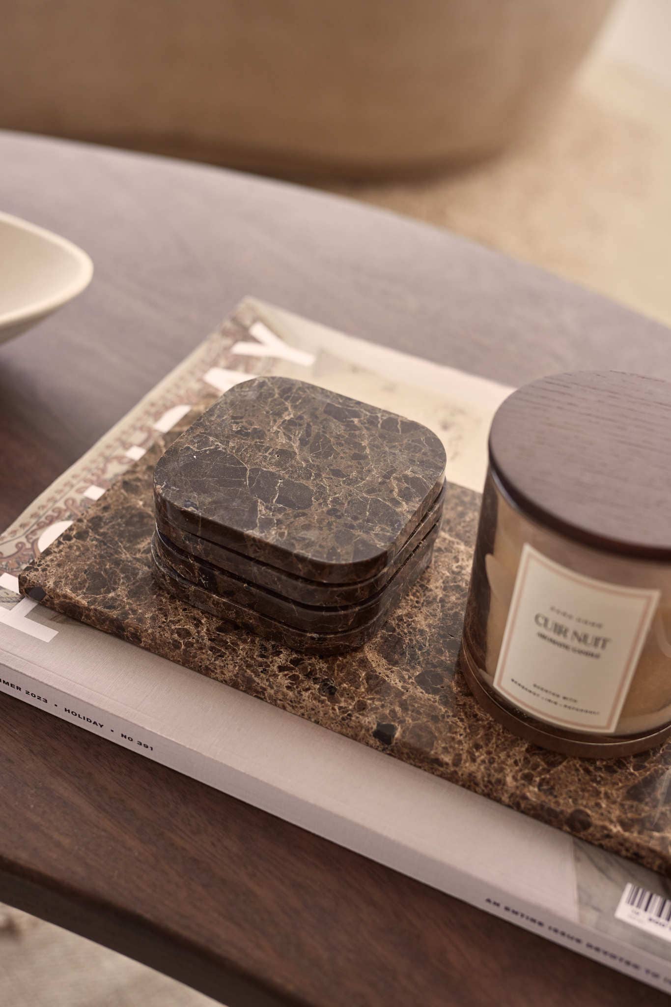 Marble coaster - organic - brown set of 4 pieces - 10x10x1cm