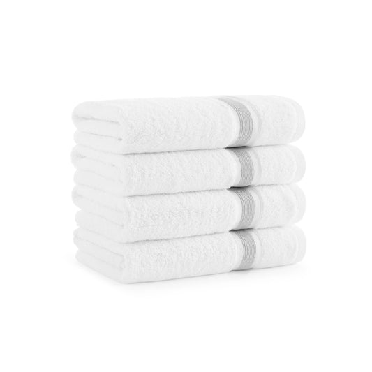 Eco-Friendly Recycled Turkish Hand Towel 4 Pack, Striped: Light Gray