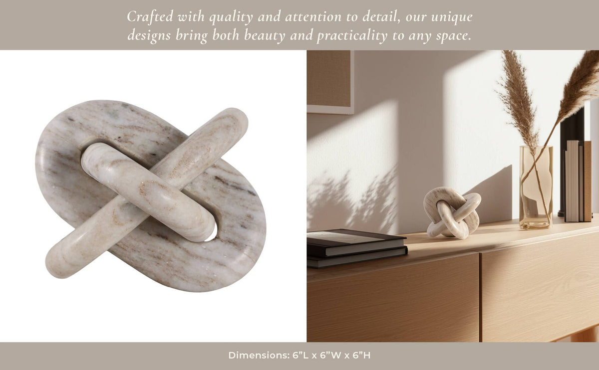 Decorative Object - Ivory Marble Modern Knot, 6 in.