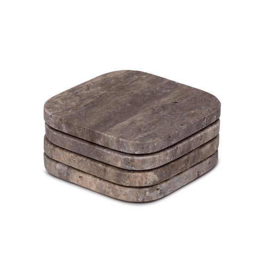 Titanium travertine coaster - organic - set of 4 pieces - 10x10x1cm
