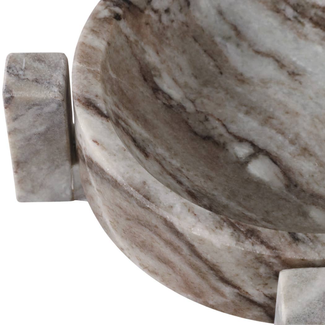 Decorative Bowl - Brown Marble Modern Pedestal Style, 10 in.
