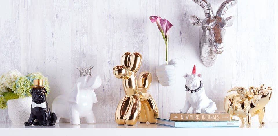 Gold Ceramic Dog Piggy Bank - 12" tall