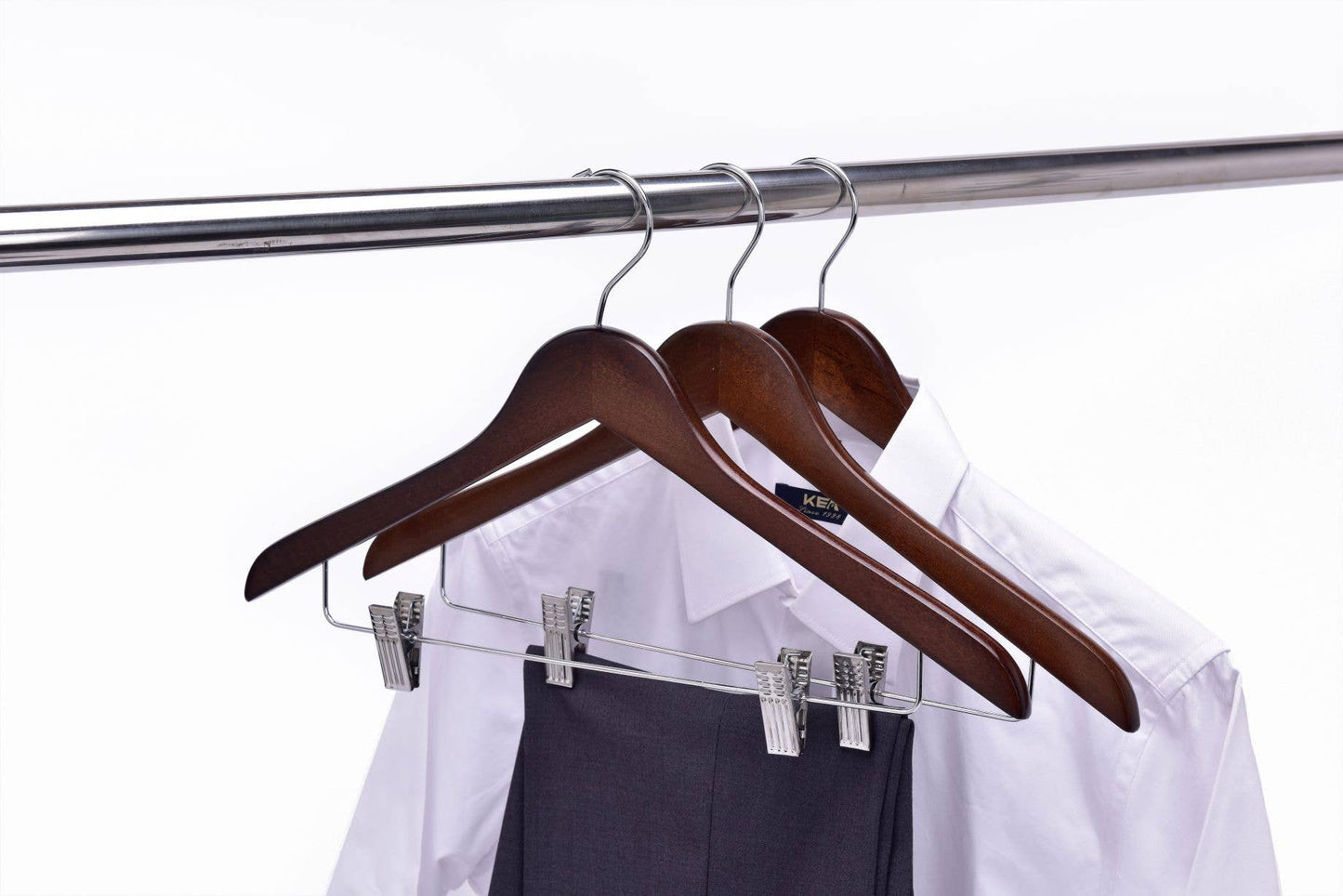 W022 Wooden Skirt Hangers 17", Walnut with Chrome hook - 100
