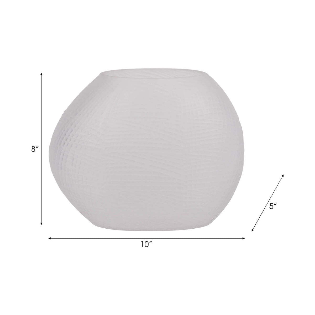 Decorative Vase - White Glass Round Textured Modern, 8 in.