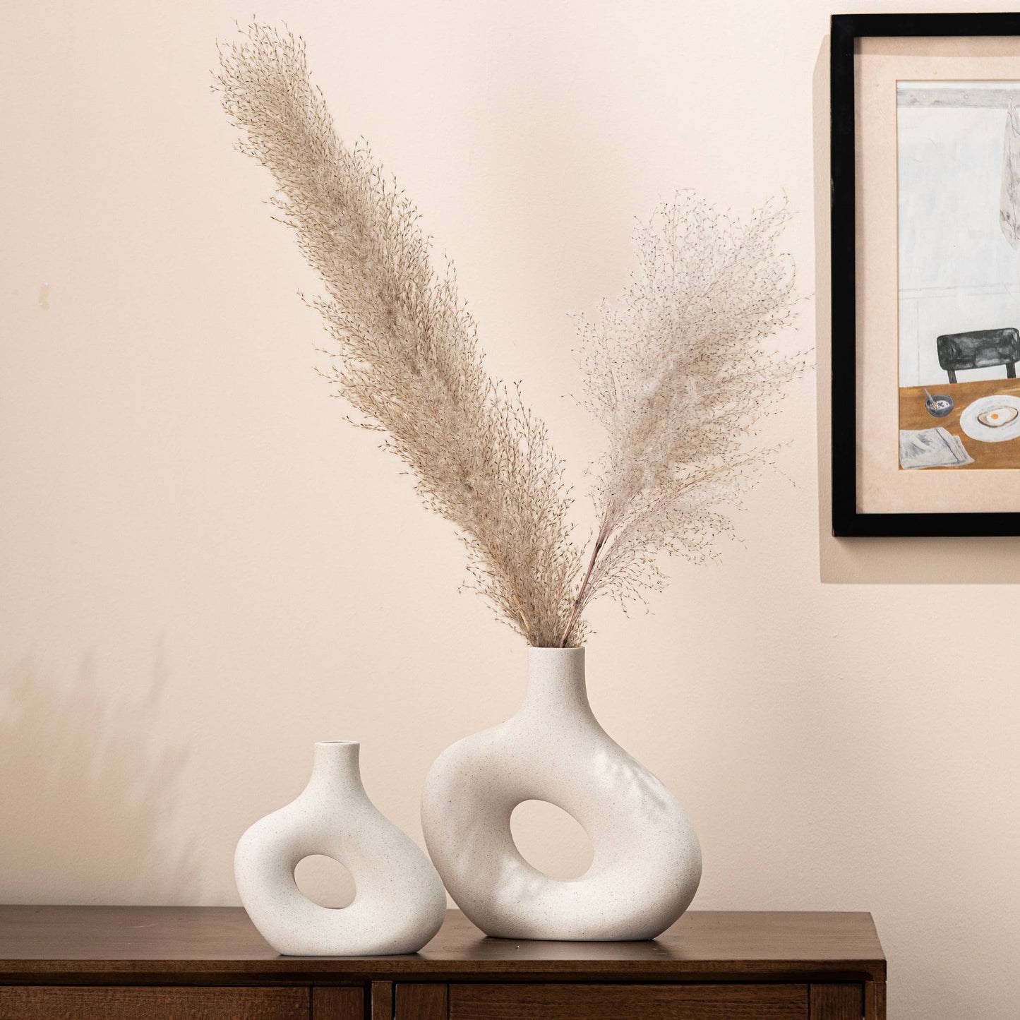 Kimisty Ceramic Hollow Donut Vase Set 2, Off White