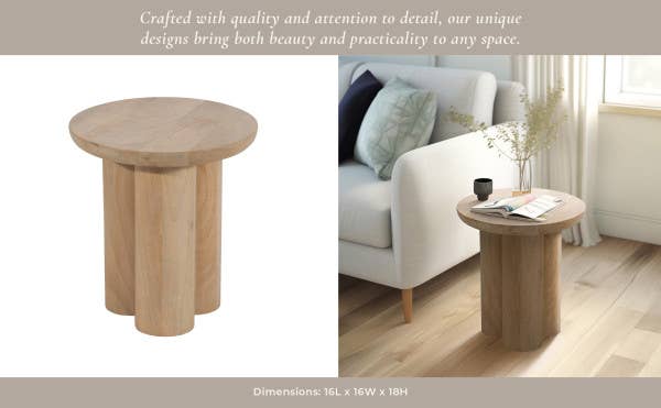 Wood Round Side Table with Sculptural Base - Brown, 18 in.