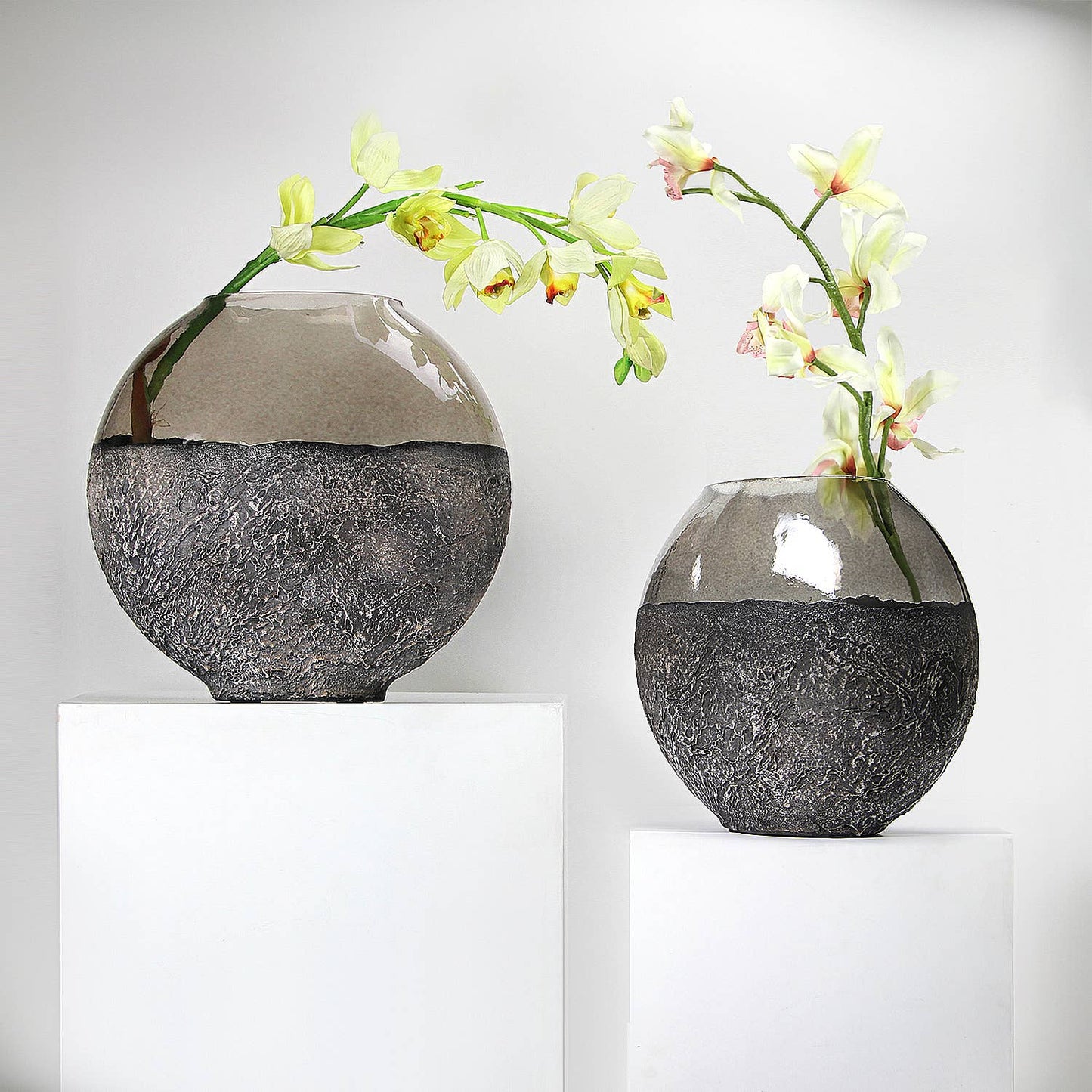 Lunar Decorative Glass Vase: Grey / H-12.75" | D-13" X 7.25"